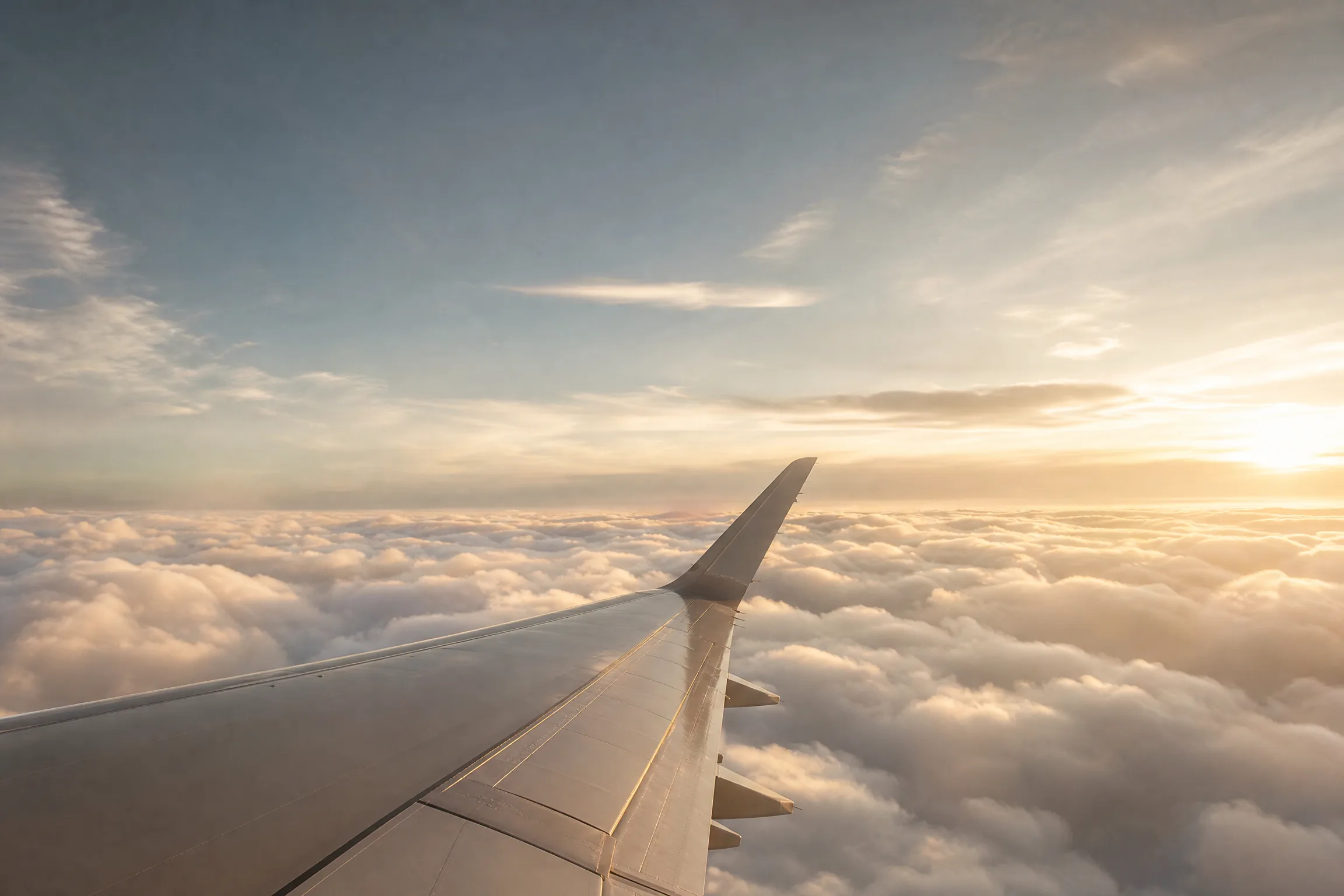 Vue sur l’aile d’un avion au-dessus des nuages